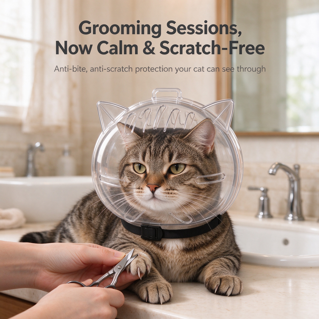 Breathable Cat Anti-Bite Grooming Helmet – Transparent Bubble Headgear for Bathing & Nail Trimming