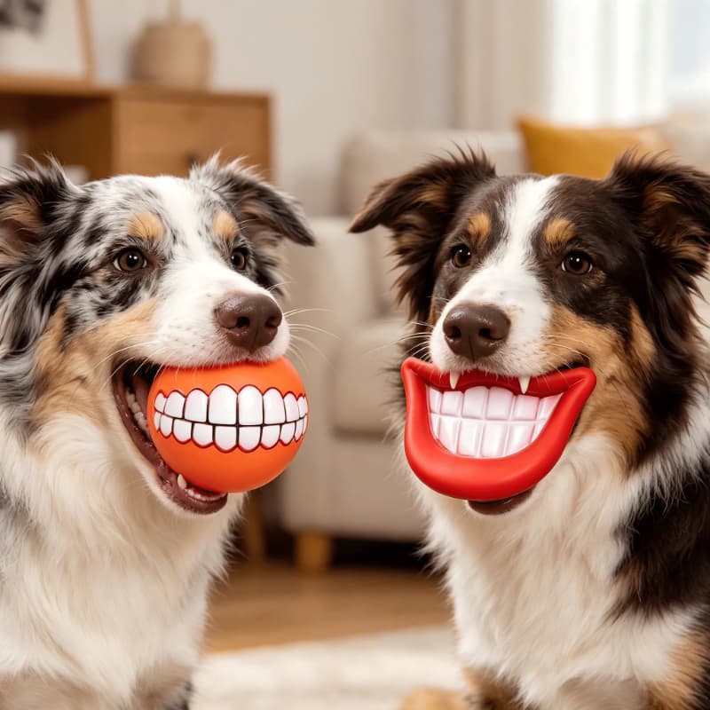 Funny Teeth Squeaky Dog Ball - product presentation