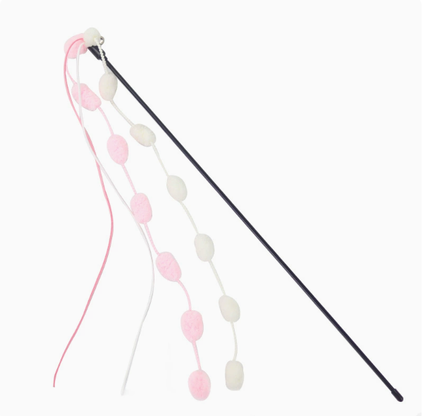 Long Handle Rainbow Cotton Cat Teaser Wand with Bell Tassel