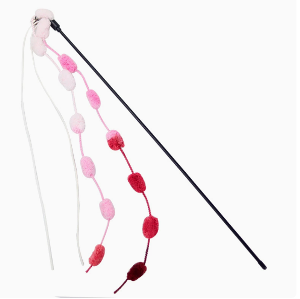 Long Handle Rainbow Cotton Cat Teaser Wand with Bell Tassel