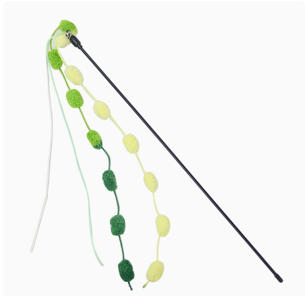 Long Handle Rainbow Cotton Cat Teaser Wand with Bell Tassel