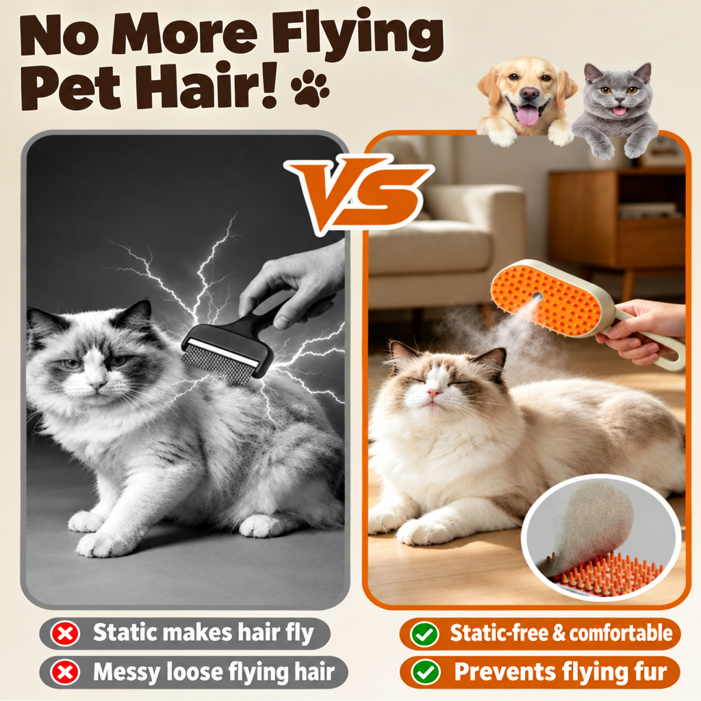 PetNest 4-in-1 Silicone Pet Grooming Brush - Massage, Mist & Self-Cleaning - product detail image