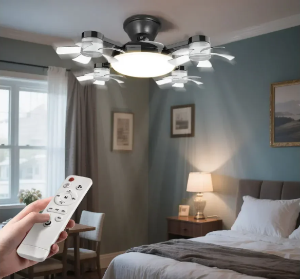 E27 Ceiling Fan Light 2-in-1 | 60W Dimmable LED Bulb with Remote Control | Quiet, No-Wiring Fan for Home & Restaurant（Free Shipping）