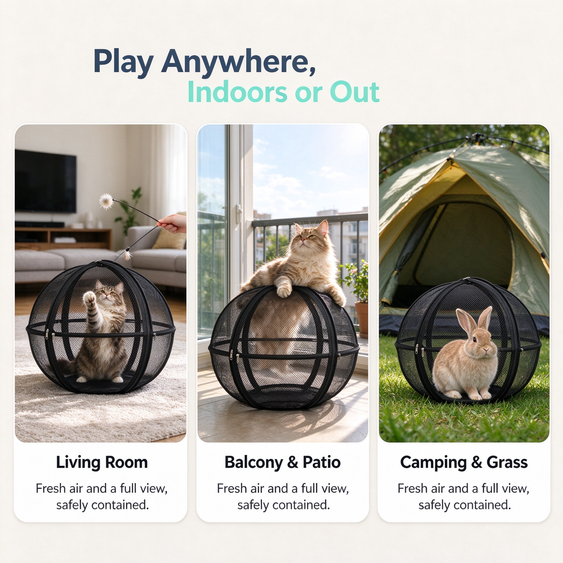 Foldable Rolling Cat Playpen Ball - Portable Mesh Exercise Tent