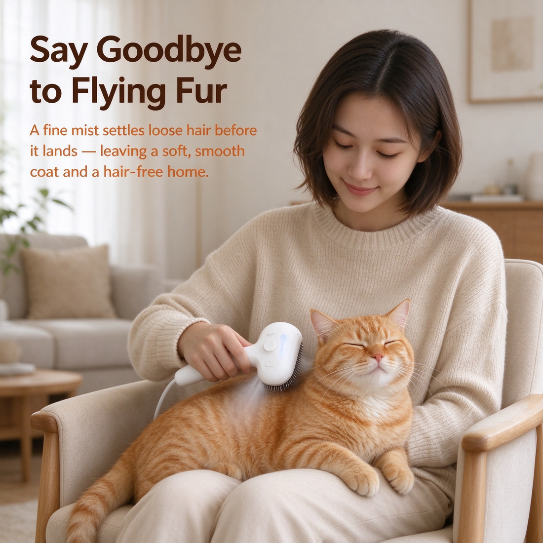 3-in-1 electric pet grooming brush with spray, product feature view