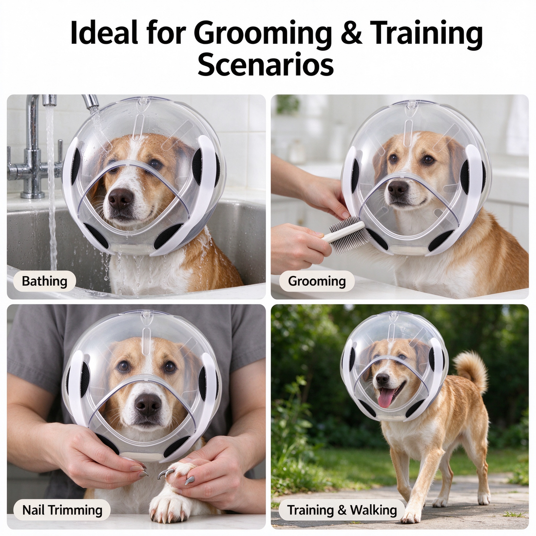 Transparent Cat & Dog Muzzle Helmet – Breathable Anti-Bite Pet Hood for Grooming, Bathing & Nail Care