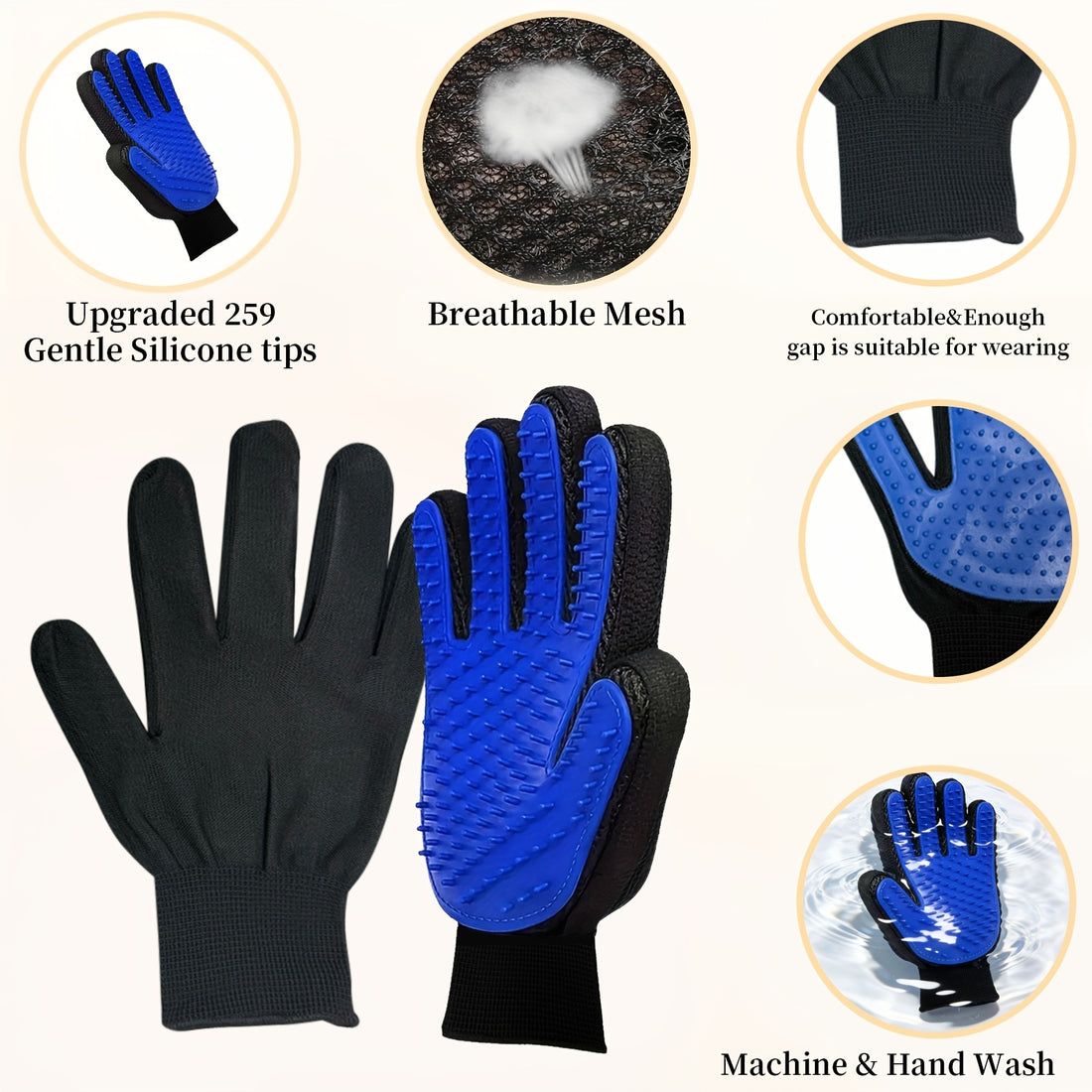 Pet Grooming & Deshedding Gloves – Gentle Massage & Bathing Brush for Dogs and Cats (1 Pair)