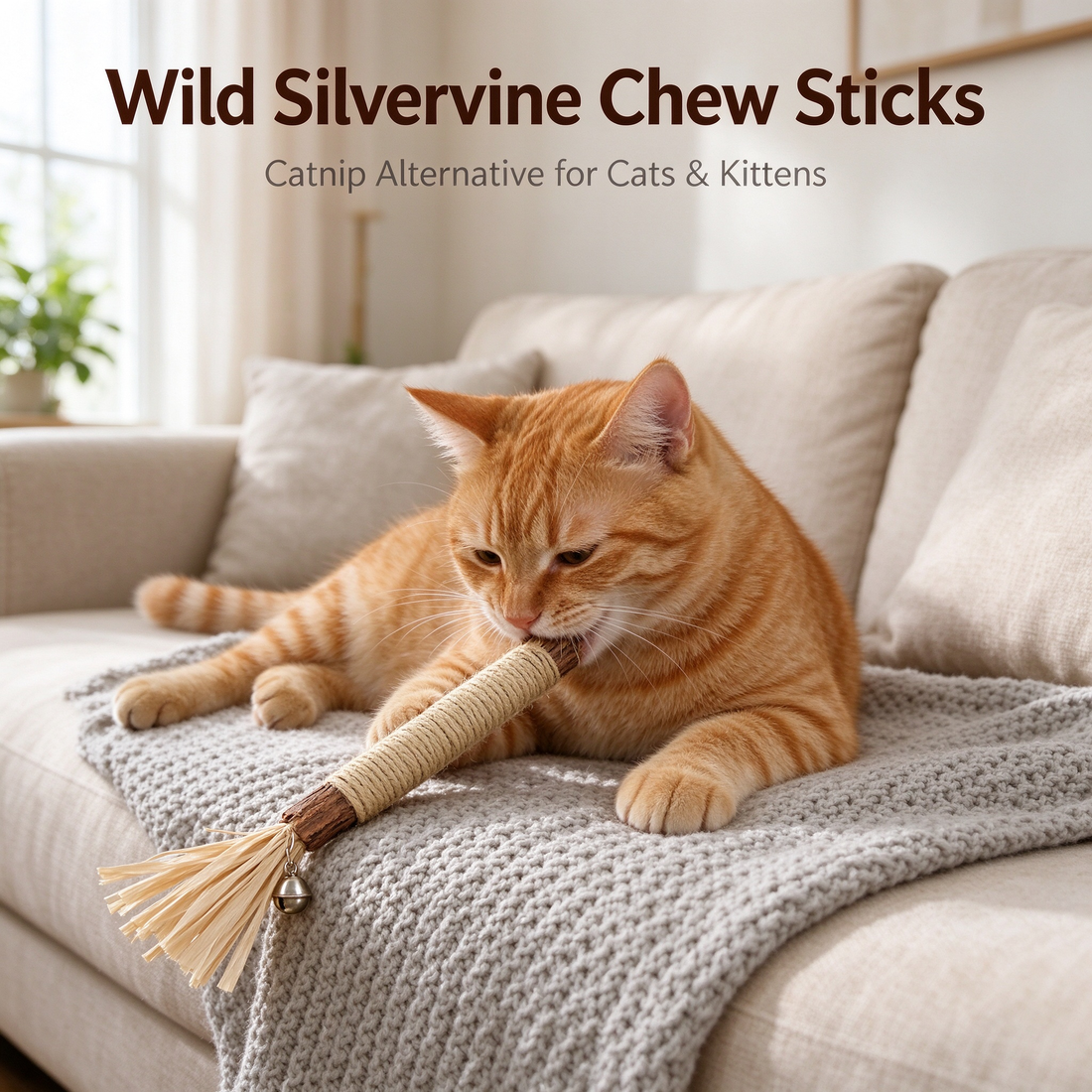 Natural Silvervine &amp; Hemp Cat Chew Sticks with Bell (8-Pack)