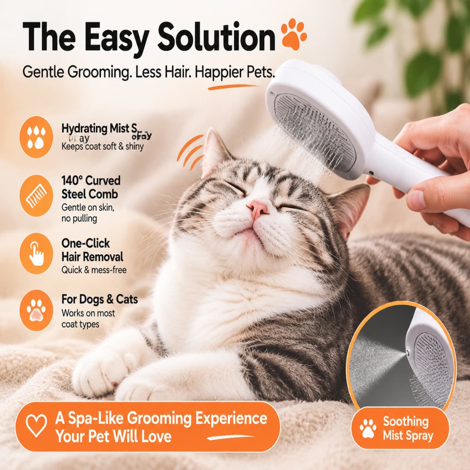 3-in-1 electric pet grooming brush with spray for dogs and cats, product view 3