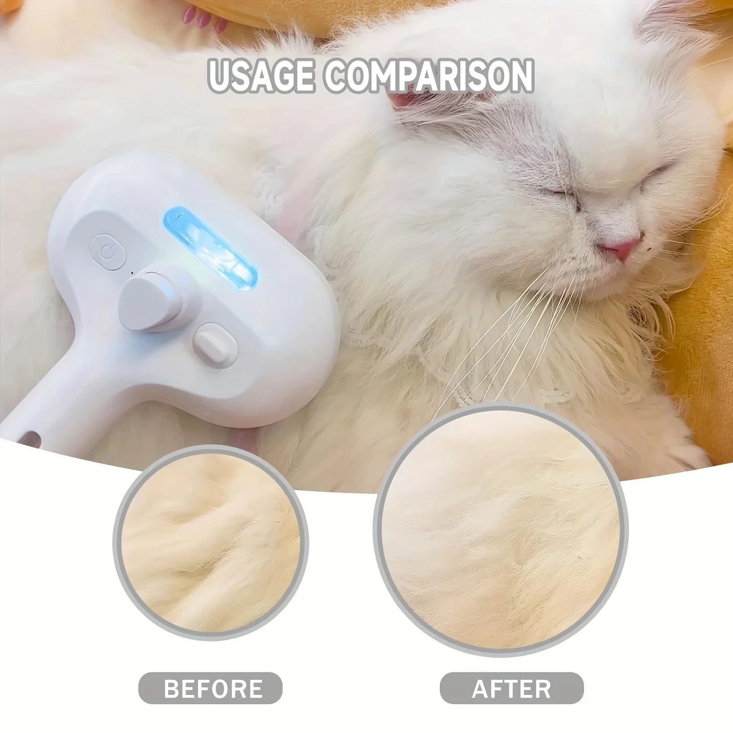 3-in-1 electric pet grooming brush with spray, mist function detail