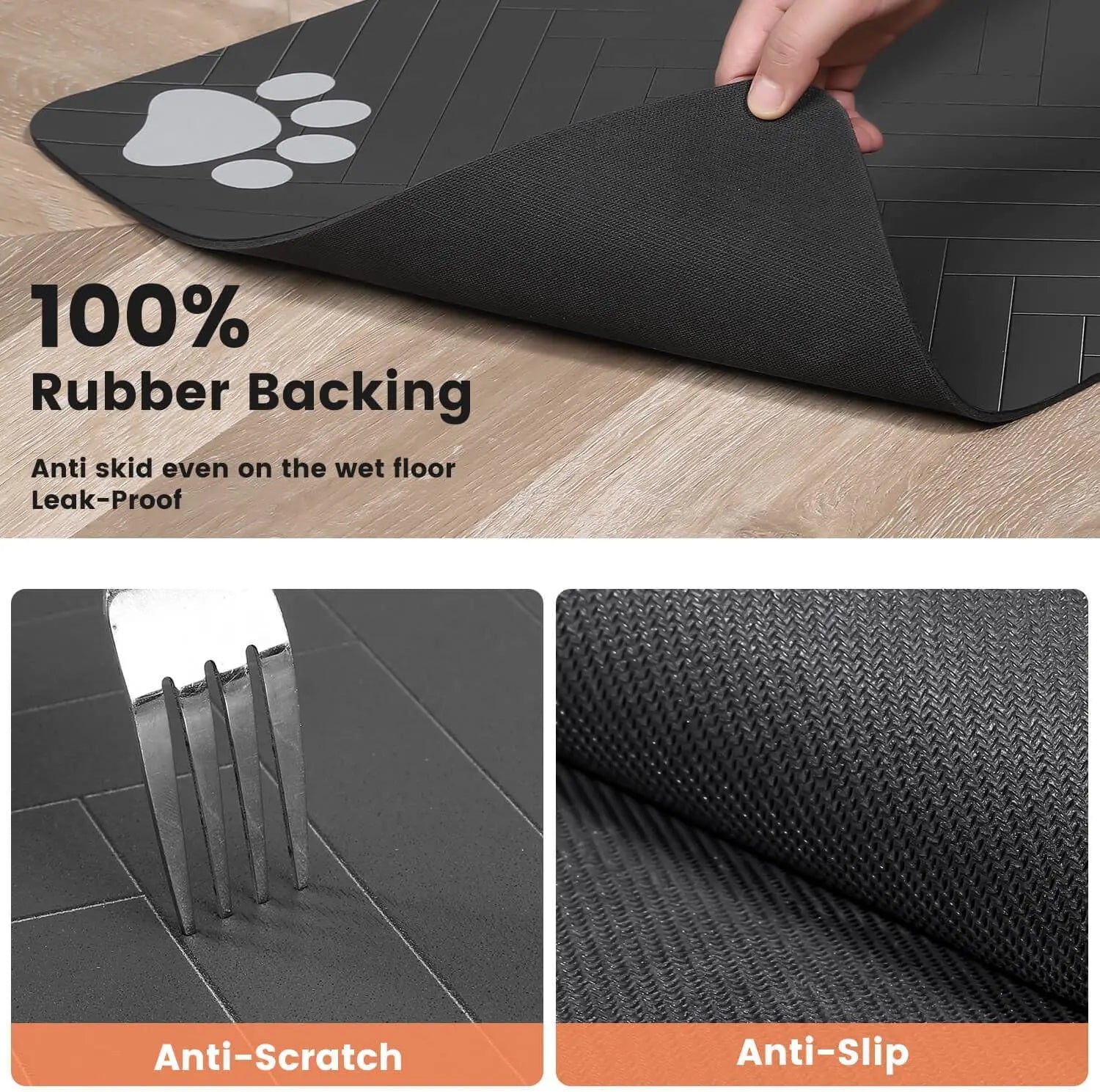 PetNest Absorbent Pet Feeding Mat - Non-Slip Waterproof Placemat for Dog & Cat Food and Water Bowls - product detail view