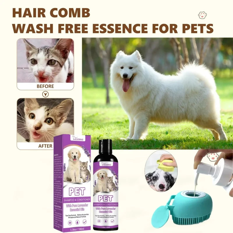 Lavender Pet Shampoo & Conditioner – Tear-Free, pH Balanced for Dogs & Cats, 100ml