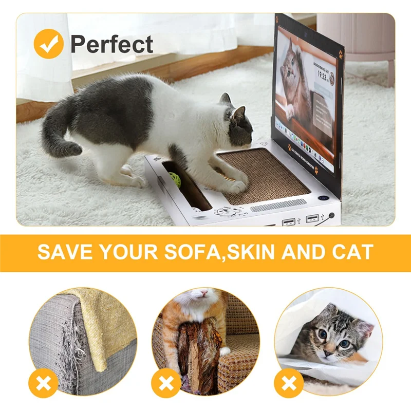 Cat Cardboard Scratching Laptop with Interactive Mouse Toy