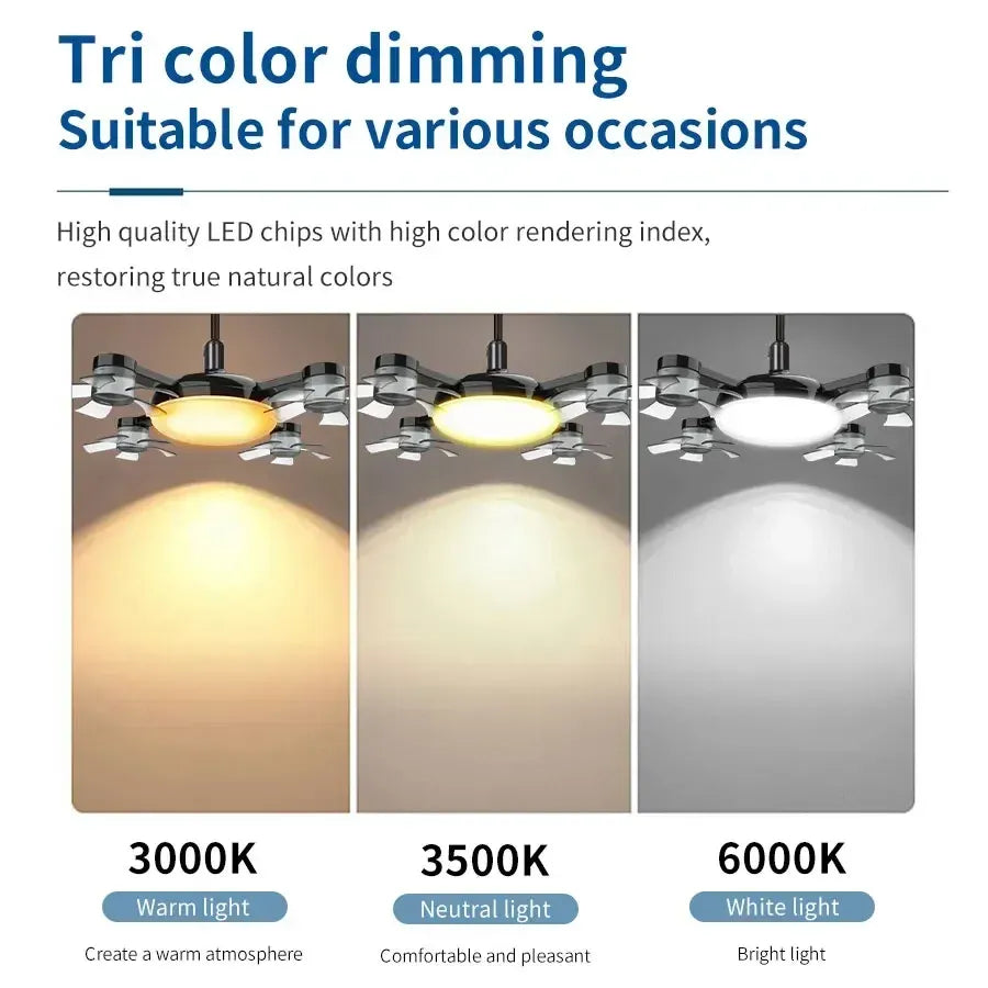 E27 Ceiling Fan Light 2-in-1 - 60W Dimmable LED Bulb with Remote Control - Quiet, No-Wiring Fan for H - product design detail