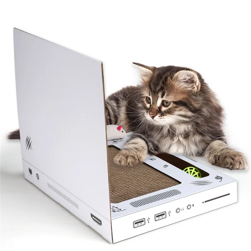 Cat Cardboard Scratching Laptop with Interactive Mouse Toy