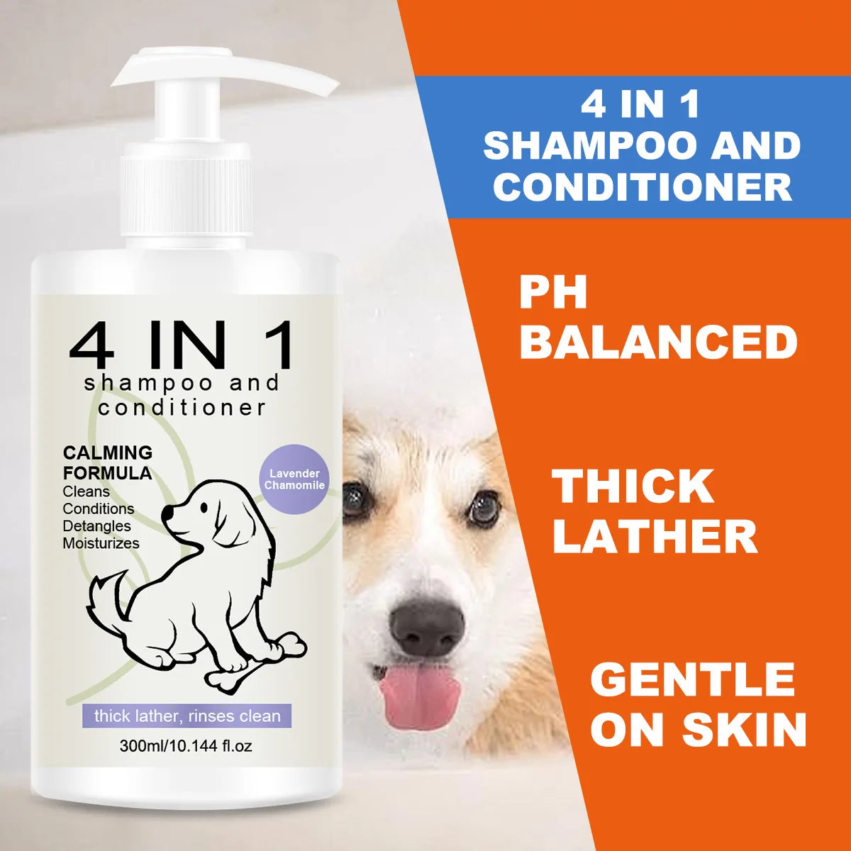 4-in-1 Pet Shampoo & Conditioner for Dogs & Cats – Anti Hair Loss, 300ml