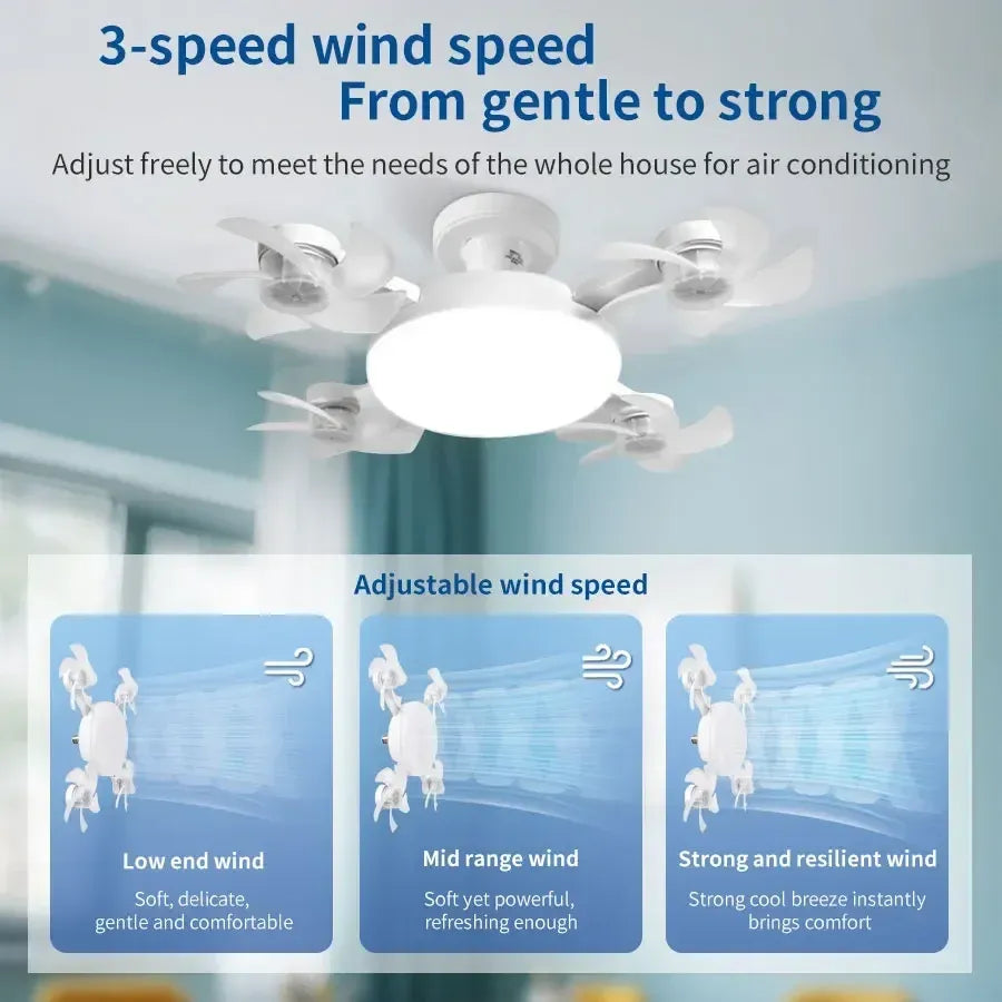 E27 Ceiling Fan Light 2-in-1 - 60W Dimmable LED Bulb with Remote Control - Quiet, No-Wiring Fan for Home & R - feature detail