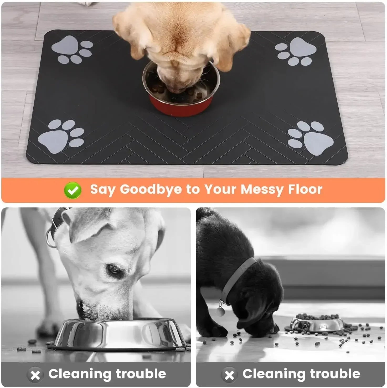 PetNest Absorbent Pet Feeding Mat - Non-Slip Waterproof Placemat for Dog & Cat Food and Water Bowls - alternate product view