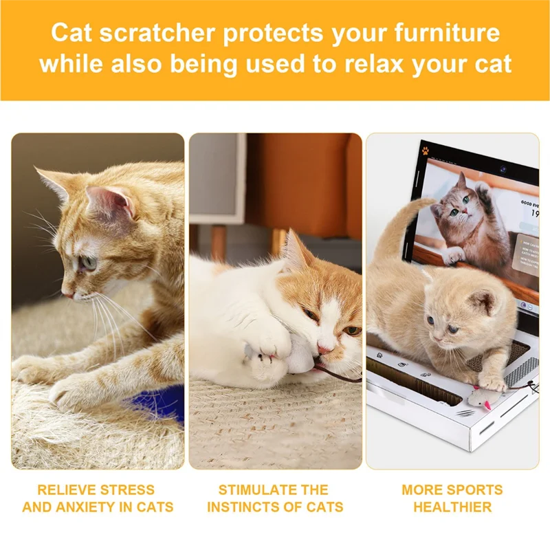 Cat Cardboard Scratching Laptop with Interactive Mouse Toy