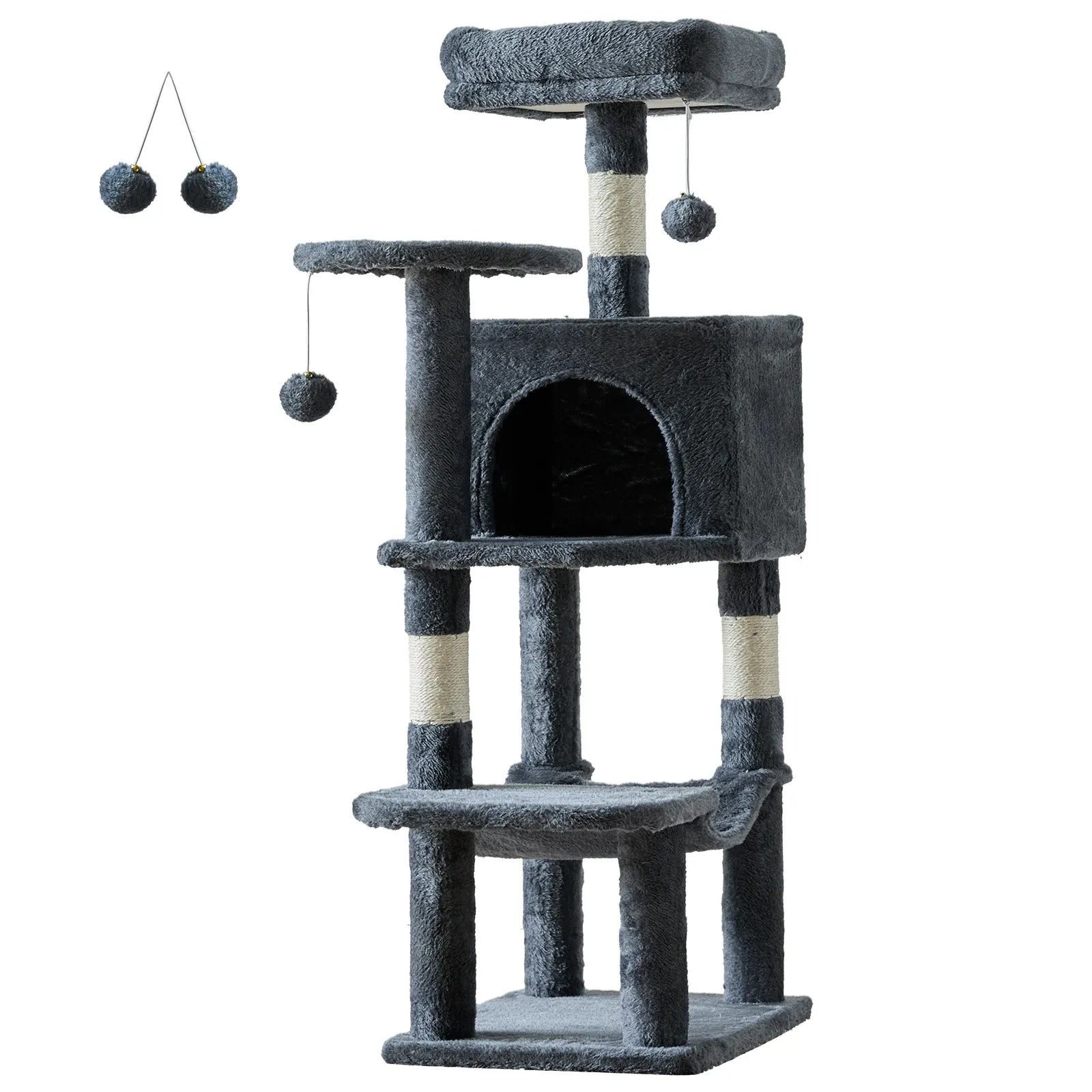 PetNest 44" Multi-Cat Climbing Tower with Sisal Scratching Posts, Hammock & Condo - product presentation