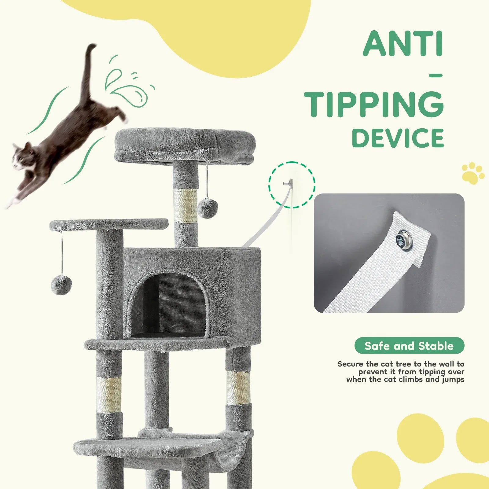 PetNest 44" Multi-Cat Climbing Tower with Sisal Scratching Posts, Hammock & Condo - main product view