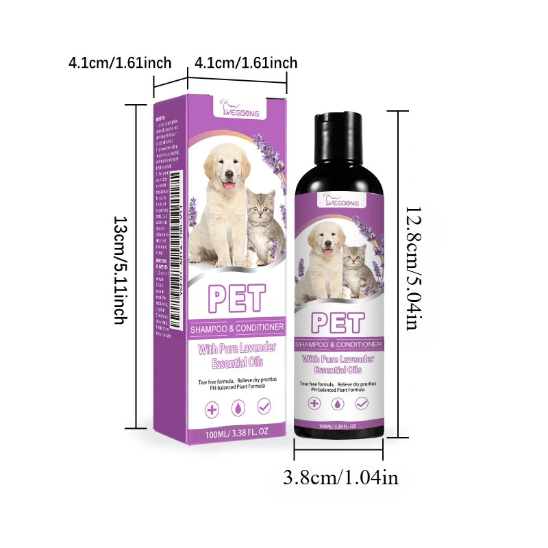 Lavender Pet Shampoo & Conditioner – Tear-Free, pH Balanced for Dogs & Cats, 100ml