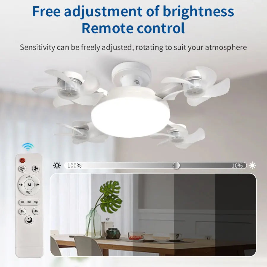 E27 Ceiling Fan Light 2-in-1 - 60W Dimmable LED Bulb with Remote Control - Quiet, No-Wiring Fan for Hom - product detail view