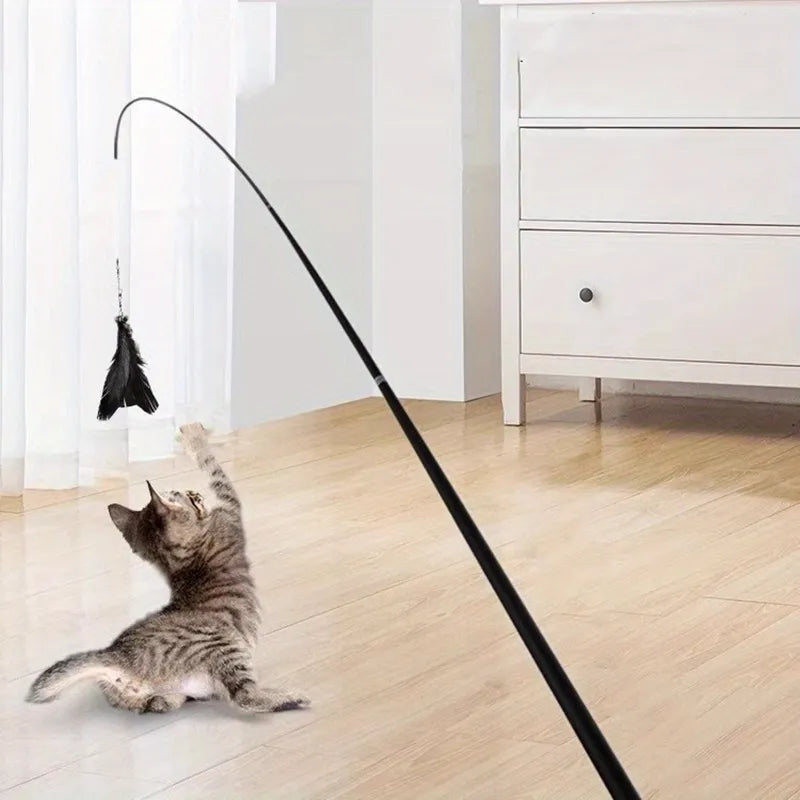 Telescopic Cat Wand Toy with Feathers & Bells - Retractable Interactive Teaser for Kittens & Adult - additional product view