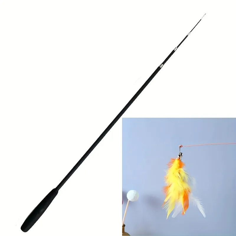 Telescopic Cat Wand Toy with Feathers & Bells - Retractable Interactive Teaser for Kittens & Adult Cat - product presentation